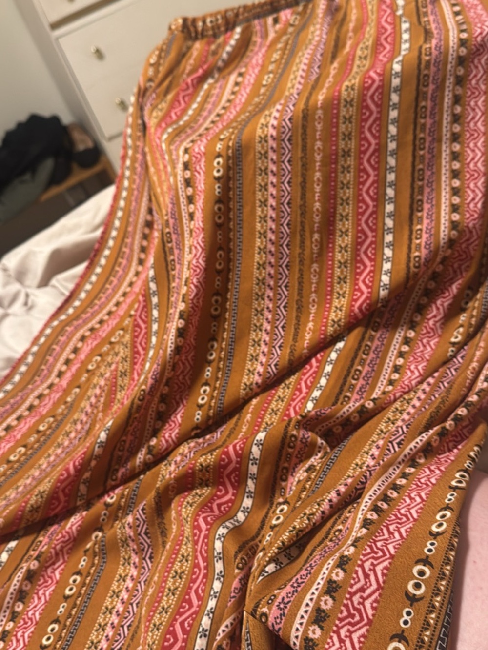 SHEIN Striped Bohemian Maxi Skirt in Mustard & Pink